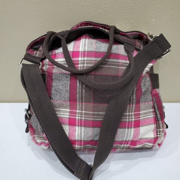 Aeropostale Tote Handbag with Wristlet Brown Pink Plaid Canvas Double Handles - Picture 6 of 15